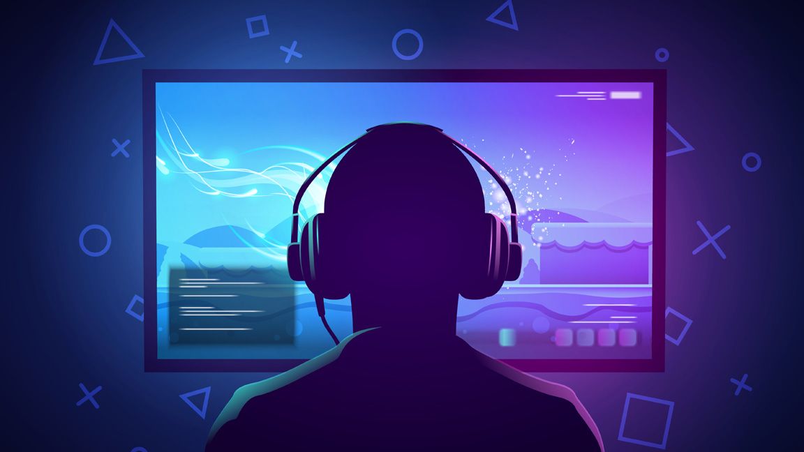 Esport player in front of gaming monitor.