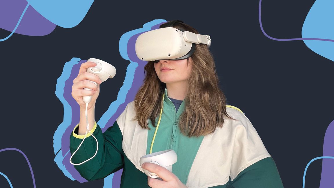 Abby Irwin in virtual reality headset.