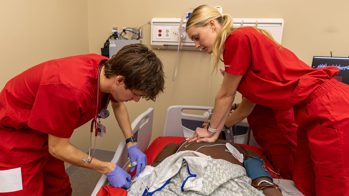 Bradley Nursing students work in the simulation lab.